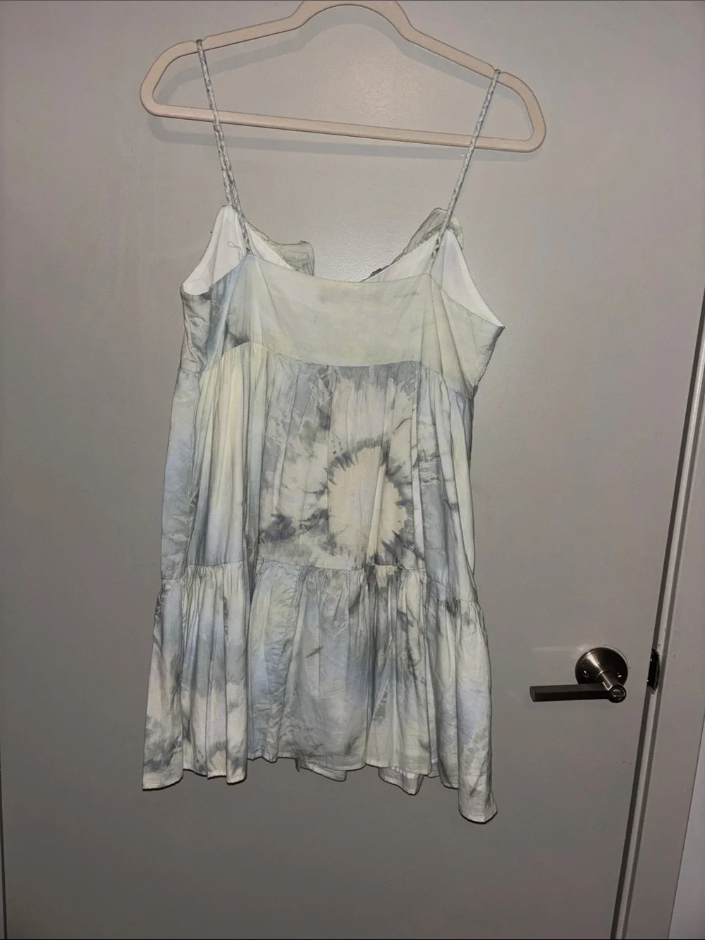 Zara Tie-Dye Spaghetti Strap Dress - Light Blue & White
